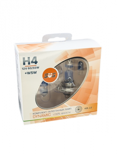 Галогенные лампы серия Dynamic+110% 12V H4 60/55W+W5W, комплект 2шт. Ver.2.0