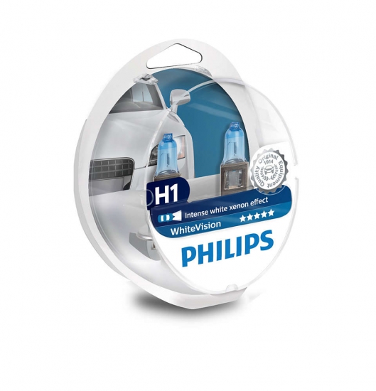 12258WVUSM Лампа автомобильная H1 12V- 55W (P14,5s) White Vision ultra +W5W (2шт.) (Philips)