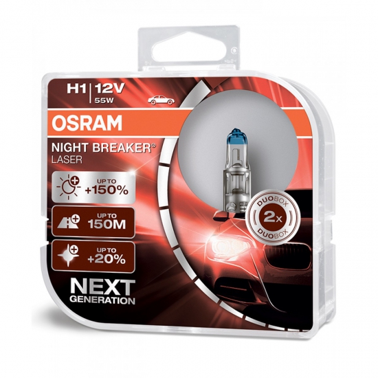 Автолампа H1 12v 55W Night Breaker Laser +150% Osram (комплект 2 шт) 64150 NL-HCB EURO 