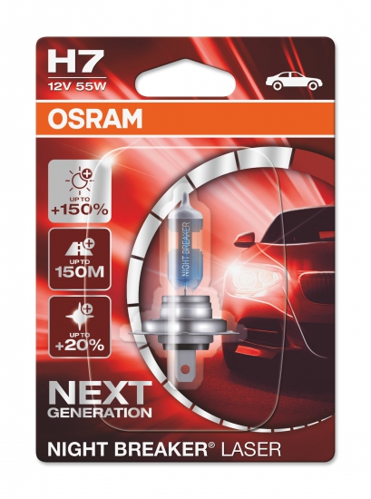 Автолампа H7 12v 55w PX26D Night Breaker Laser +150% Osram (блистер 1шт) 64210 NL-01B 