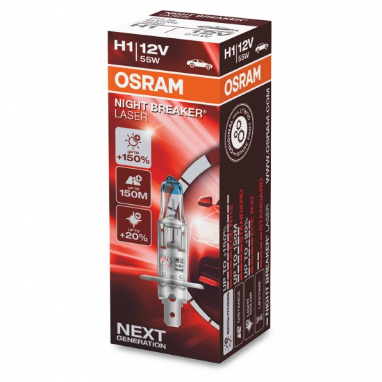 Автолампа H1 12v 55W Night Breaker Laser +150% Osram (1шт) 64150 NL C1 