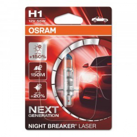 Автолампа H1 12v 55W Night Breaker Laser +150% Osram (блистер 1шт) 64150 NL-01B 