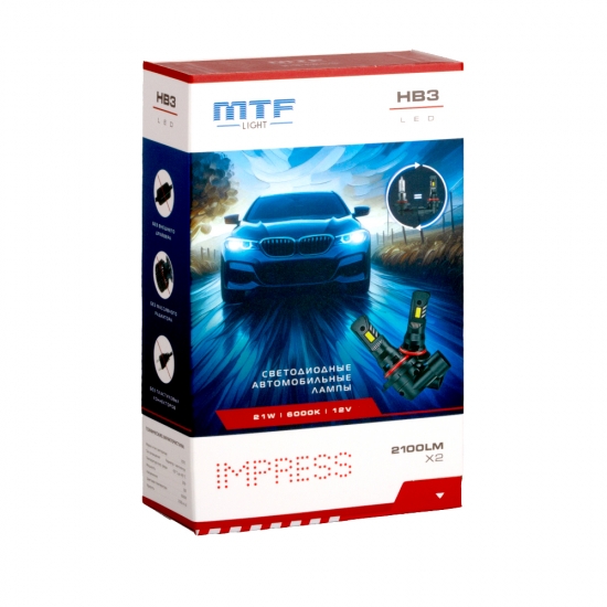 Светодиодные лампы MTF Light серия Impress HB3(9005), 12V, 21W, 2100lm, 6000K, размер штатной лампы, комплект