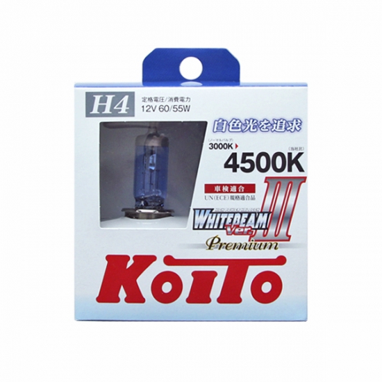 P0744W Лампа высокотемпературная Koito Whitebeam Premium H4 12V 60/55W (135/125W) 4500K (к-т 2шт)
