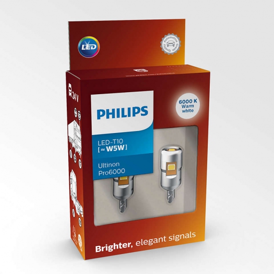 24961CU60X2 Лампа автомобильная 24V W5W LED (W2.1x9.5d) Ultinon Pro6000 LED (упаковка 2шт) (Philips) 6000 К