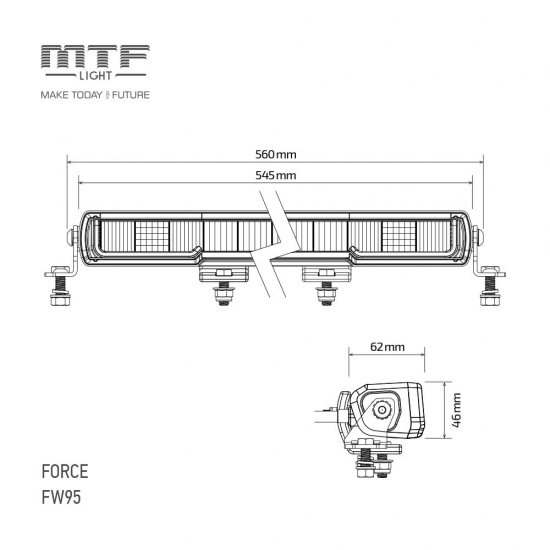 Светодиодная фара дальнего света MTF LIGHT серия FORCE, доп габарит/авар. огни, 12/24V, 95W, 6600LM, 5000K, 20, IP68, ECE R10, шт.