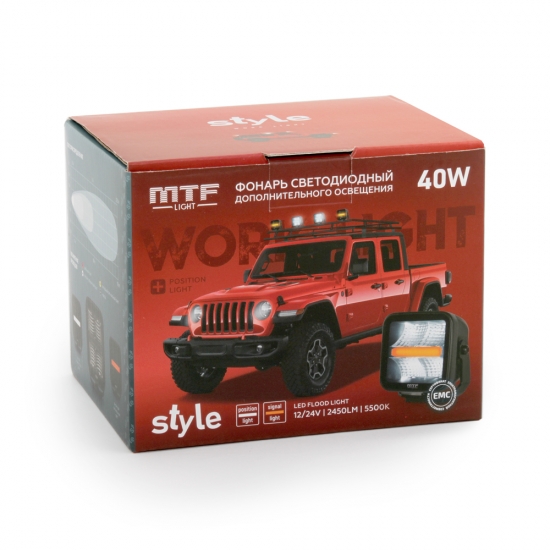Прожектор светодиодный MTF LIGHT серия STYLE, 12-30V, 40W, 2450lm, ECE R10, с сигнальным/габаритным огнем.