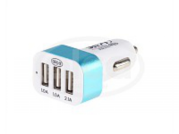 Зарядное устройство с 3-мя USB, 2.1 А. Бело-голубое ALCA