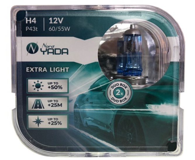 907364 H4 12V 60/55W автолампа EXTRA LIGHT +50 % Plastic case - 2 шт Nord YADA