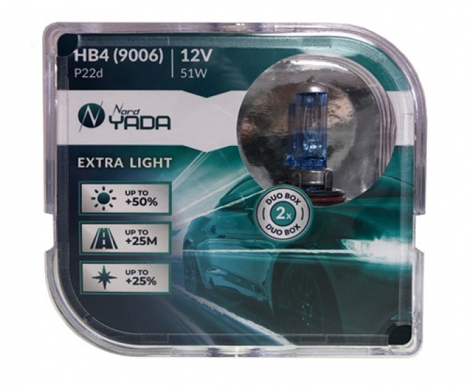 907369 HB4(9006) 12V 51W автолампа EXTRA LIGHT +50 % Plastic case - 2шт Nord YADA