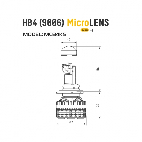 MCB4K5 Светодиодные линзы MTF LIGHT серии MicroLENS HB4(9006), 12/24V, 55W, 6000K, 4000LM, к-т.