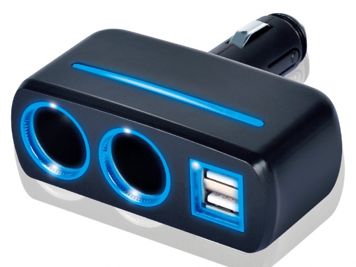 G4021/RV-029 Разветвитель, 2 слота, 2 USB, со светодиодной подсветкой, цвет черный