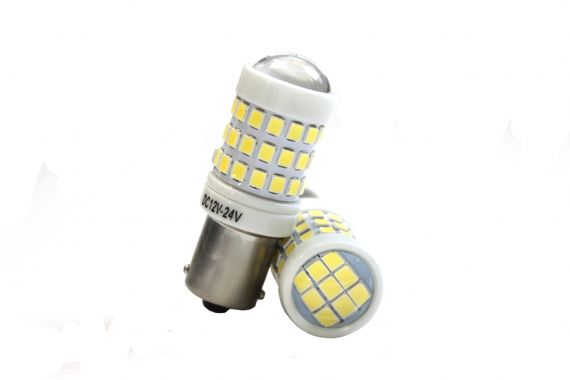 1156-51 smd 2835 Лампа светодиодная 9-24V P21W White керамика линза биполярная