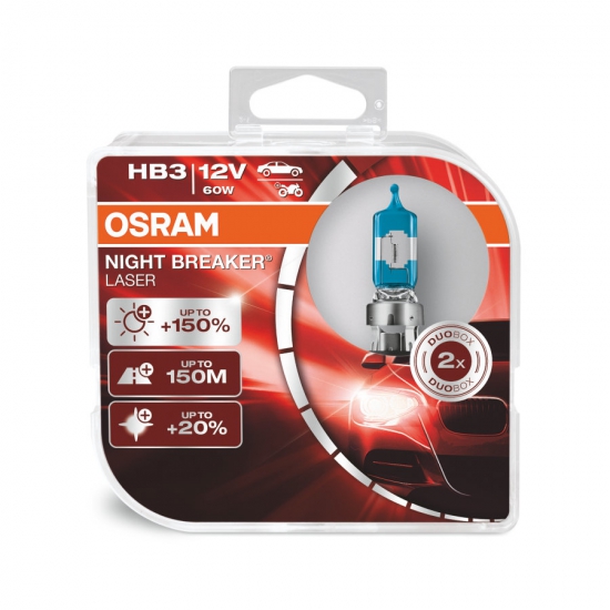 9005NL-HCB EURO Автолампа HB3 12v 60w P20d Night Breaker Laser +150% Osram (комплект 2шт)