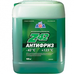 050 Антифриз, готовый к применению, зеленый -42С 10 литров ANTIFREEZE AGA-Z42, PREMIX
