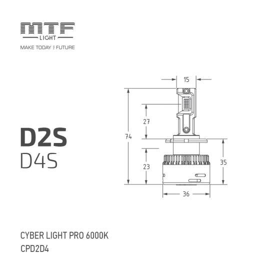 Светодиодные лампы MTF Light, серия CYBER LIGHT PRO, D2S/D4S 12V 65W 6500lm 6000K