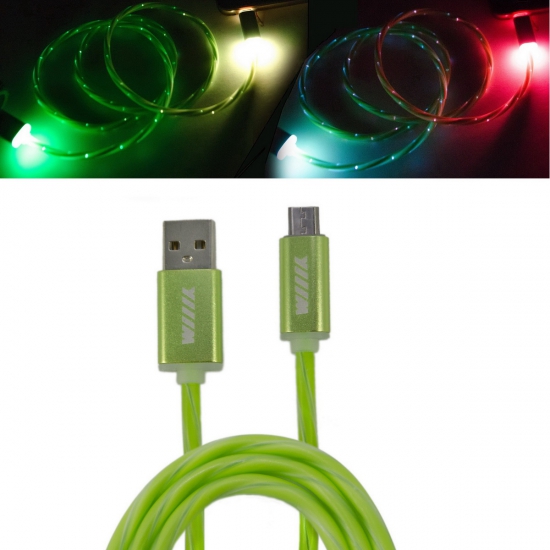 CBL750-UMU-10G Кабель-переходник светящийся USB-микроUSB зеленый WIIIX 1m