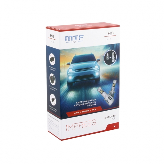 Светодиодные лампы MTF Light серия IMPRESS, H3, 12V, 21W, 2100LM, 6000K,(размер штатн. лампы), к-кт.