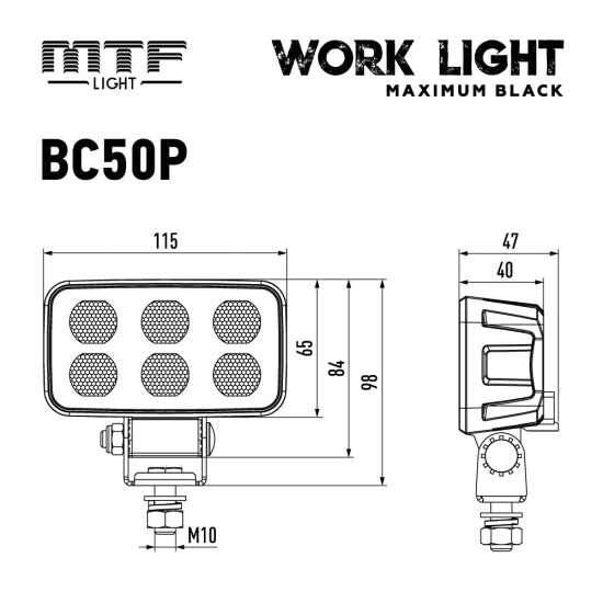 Прожектор светодиодный MTF LIGHT серия MAXIMUM BLACK 12-36V, 30W, 3000lm, ECE R10, прямоугольный, шт