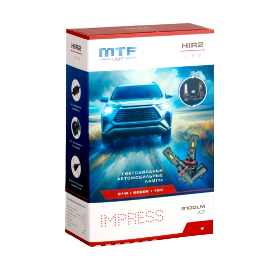 Светодиодные лампы MTF Light серия Impress HIR2(9012), 12V, 21W, 2100lm, 6000K, размер штатной лампы, комплект