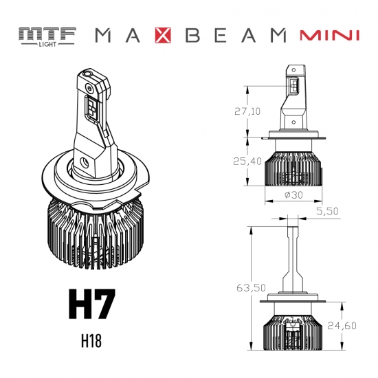 Светодиодные лампы MTF Light серия MaxBeam Mini H7/H18, 12V, 45W, 4500lm, 6000K, кулер, комплект