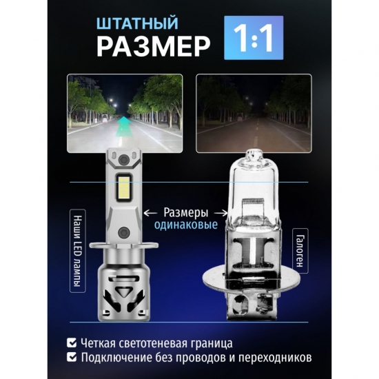 Комплект светодиодных ламп SVS H3 серии Compact Light (3570CSP/3000Lm/6000K/12V/30W,кулер)