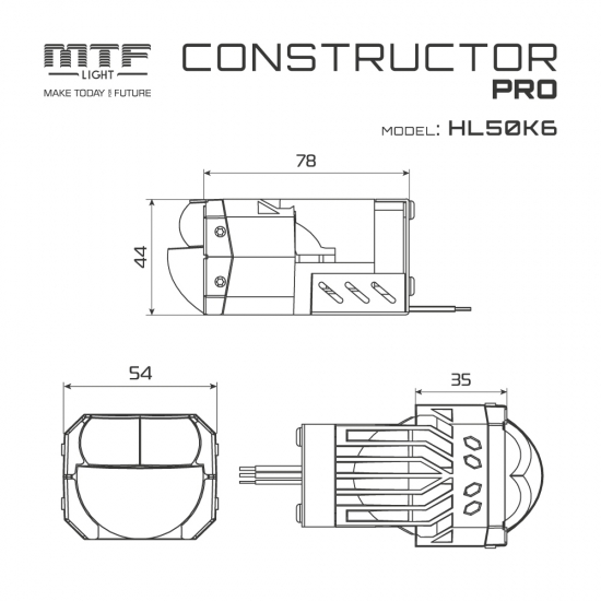 Светодиодные модули ближ./дальн.света MTF Light серия CONSTRUCTOR PRO, 12В, 25/50Вт, 6000К, 2, к-т.
