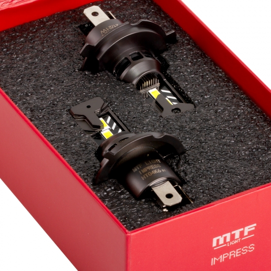 Светодиодные лампы MTF Light серия Impress H4, 12V, 21W, 2100lm, 6000K, размер штатной лампы, комплект