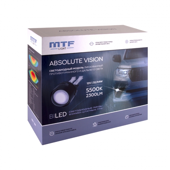 Светодиодные ПТФ линзы MTF Light серия ABSOLUTE VISION, 12В, птф/дальний 32/44Вт, 5500К, ТОЙОТАЛЕКСУС, 2шт.