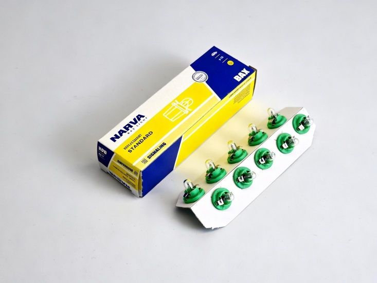 17057 Автолампа BAX2W с зеленым патроном (B8.3d) 12V NARVA/10/200