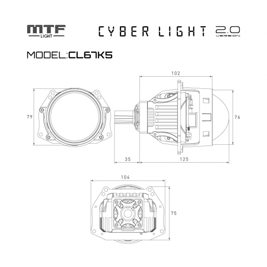 Модули MTF LIGHT линзованные Bi-LED серия CYBER LIGHT 2.0, 12В, 54/67Вт, 5500К, 3 дюйма, 2шт.