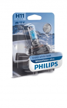 12362WVUB1 Лампа автомобильная H11 12V- 55W (PGJ19-2) White Vision ultra блистер (1шт.) (Philips)