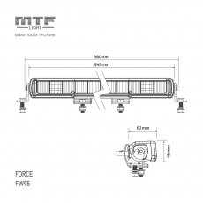 Светодиодная фара дальнего света MTF LIGHT серия FORCE, доп габарит/авар. огни, 12/24V, 95W, 6600LM, 5000K, 20, IP68, ECE R10, шт.