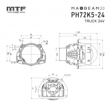 Светодиодные модули ближнего дальнего света MTF Light MAXBEAM 2.0 TRUCK, линзованные, бескорпусные, 24В, 6572Вт, 5500К, 3 дюйма, комплект.