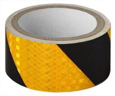 A7026 Светоотражающий скотч, ширина 5см, длина 50м, черно-желтый, скошенные полосы 