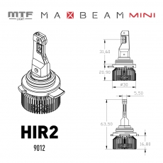 Светодиодные лампы MTF Light серия MaxBeam Mini HIR2(9012), 12V, 45W, 4500lm, 6000K, кулер, комплект