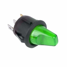 Выключатель клавишный круглый 12V 16A (3с) ON-OFF зеленый с подсветкой(RWB-224,SC-214) REXANT
