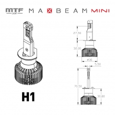 Светодиодные лампы MTF Light серия MaxBeam Mini H1, 12V, 45W, 4500lm, 6000K, кулер, комплект