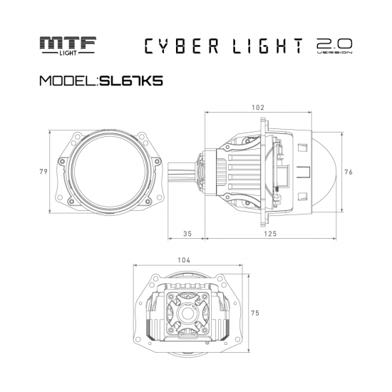 Модули MTF LIGHT линзованные Bi-LED серия CYBER LIGHT OEM 2.0, 12В, 54/67Вт, 5500К, 3 дюйма, 2шт.