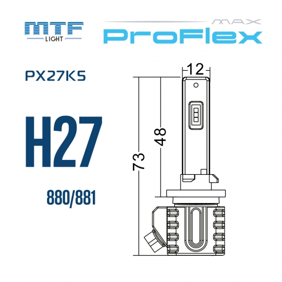 Светодиодные лампы MTF LIGHT серия ProFLEX MAX H27 880/881, 6000K, 4500lm, 12-24V, 45W, NO FAN, 2шт.