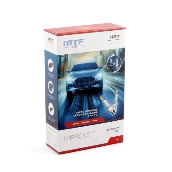 Светодиодные лампы MTF Light серия IMPRESS H27(880/881), 12V, 24W, 2100LM, 6000K, (шт. разм.), к-т.
