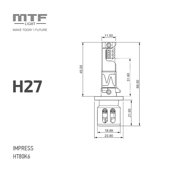 Светодиодные лампы MTF Light серия IMPRESS H27(880/881), 12V, 24W, 2100LM, 6000K, (шт. разм.), к-т.