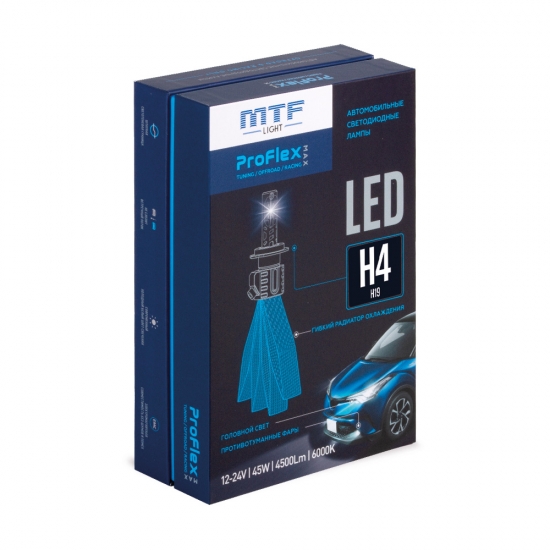 Светодиодные лампы MTF LIGHT серия ProFLEX MAX H4/H19, 6000K, 4500lm, 12-24V, 45W, NO FAN, 2шт., компл.