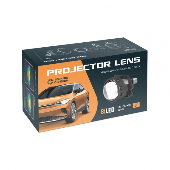 Светодиодные BiLED модули TECHNIK DIVISION, линзованные, бескорпусные, 12В, 45Вт, 6000К, 3 дюйма, комплект. Арт.: TD01K5